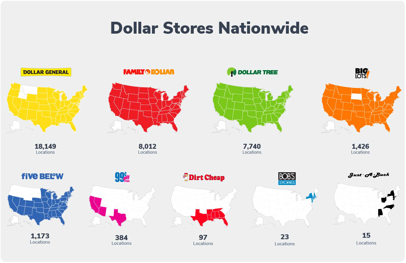 Maps of where dollar stores are located in the USA