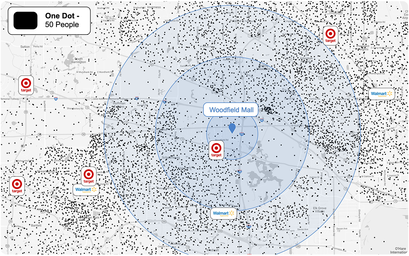 Woodfield location vs target and walmart locations