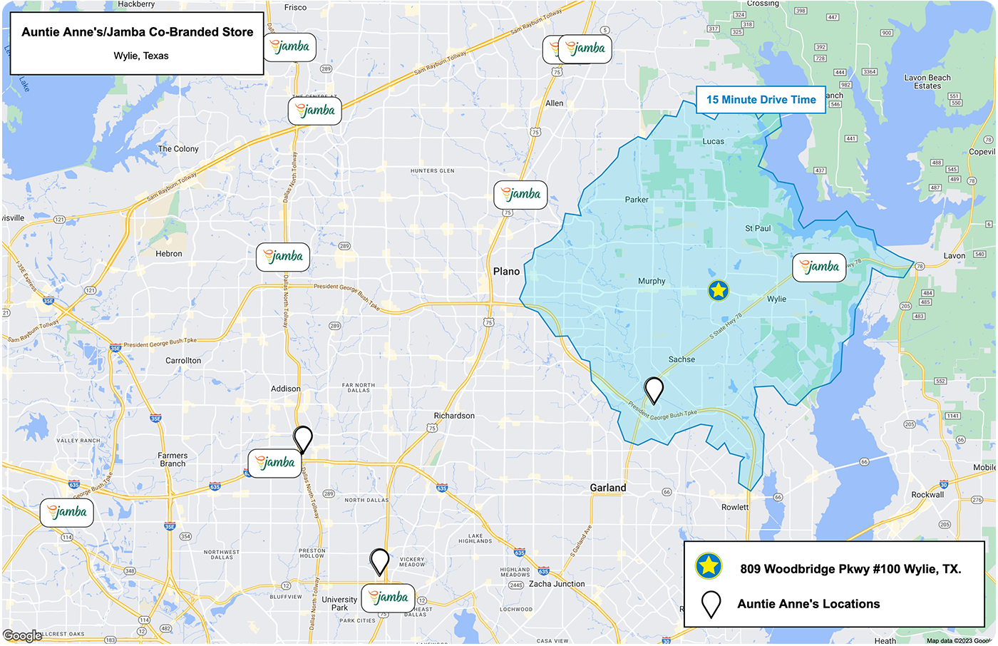 Map of Auntie Anne's and Jamba stores