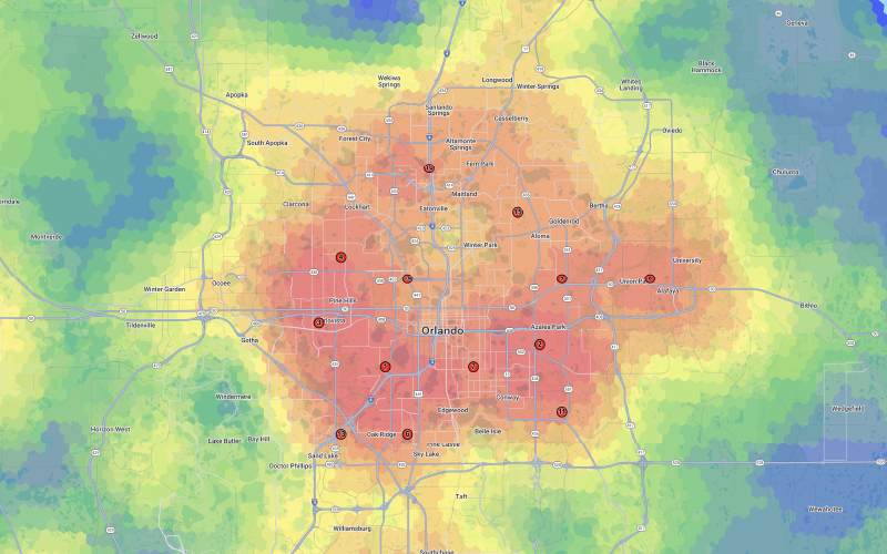 Market Optimization map of results in Orlando, FL