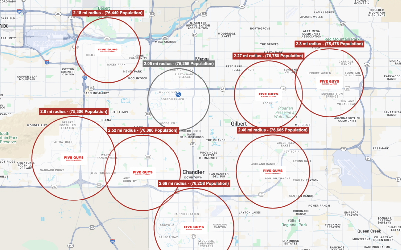 Five Guys locations in east Phoenix and potential new store